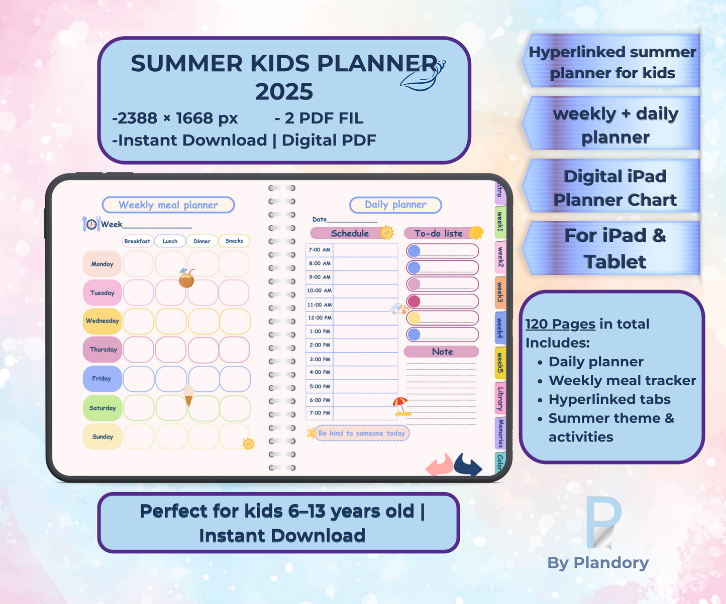 Ipad kids Summer Planner - Plandory